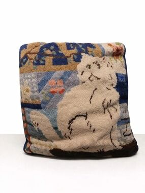 1970s Handmade Needlepoint Cat Pillow Vintage Tapestry Cushion Zipper